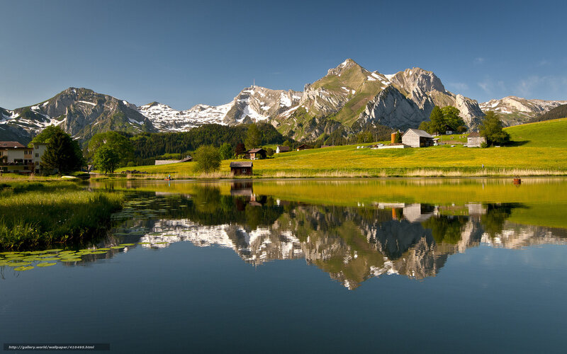 Mountain lake reflection in Switzerland