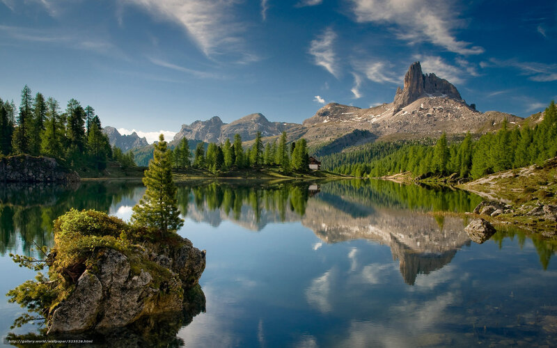 Mountain lake reflection landscape