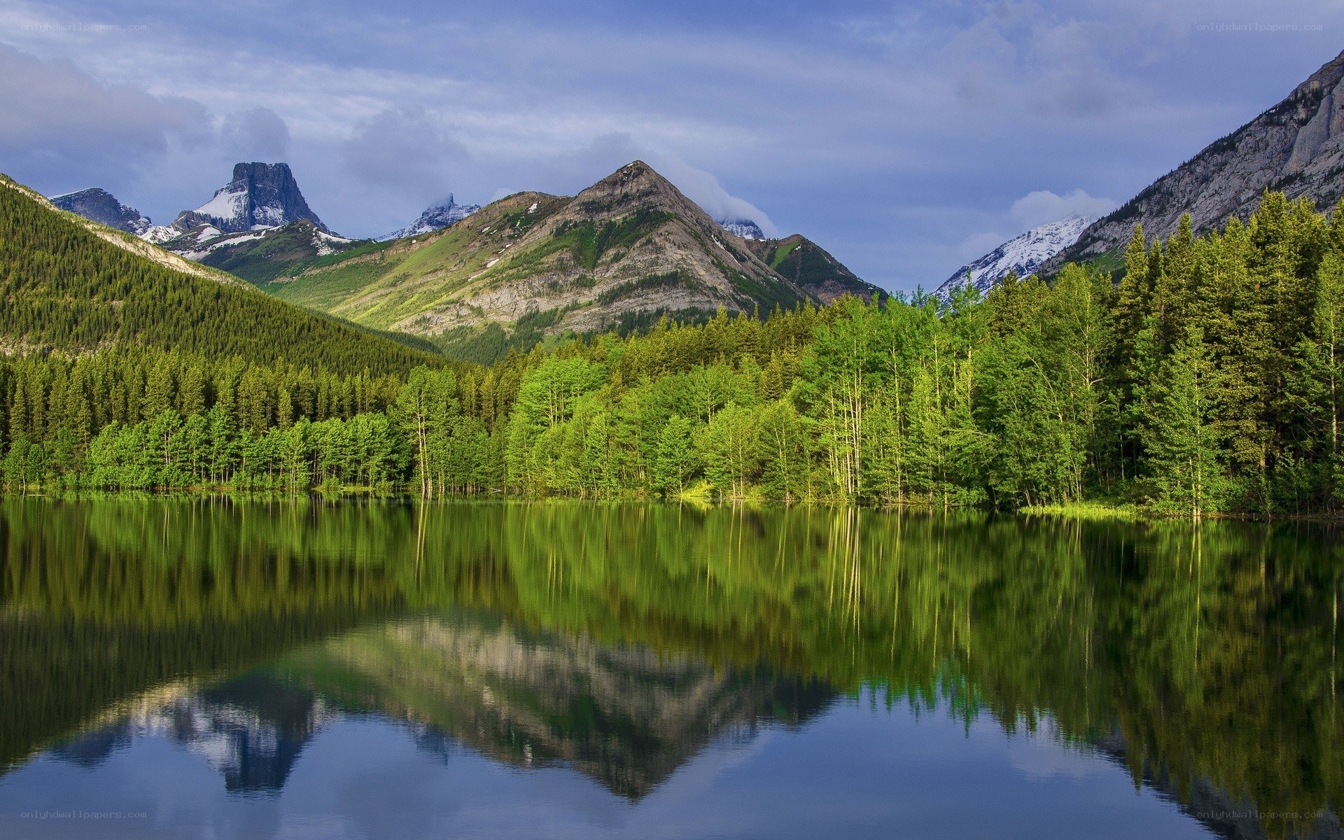 Mountain lake reflection landscape