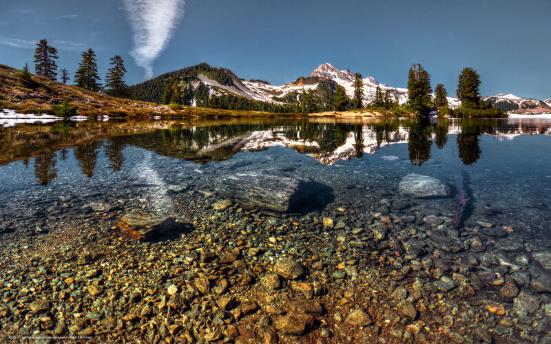 Mountain lake reflection landscape
