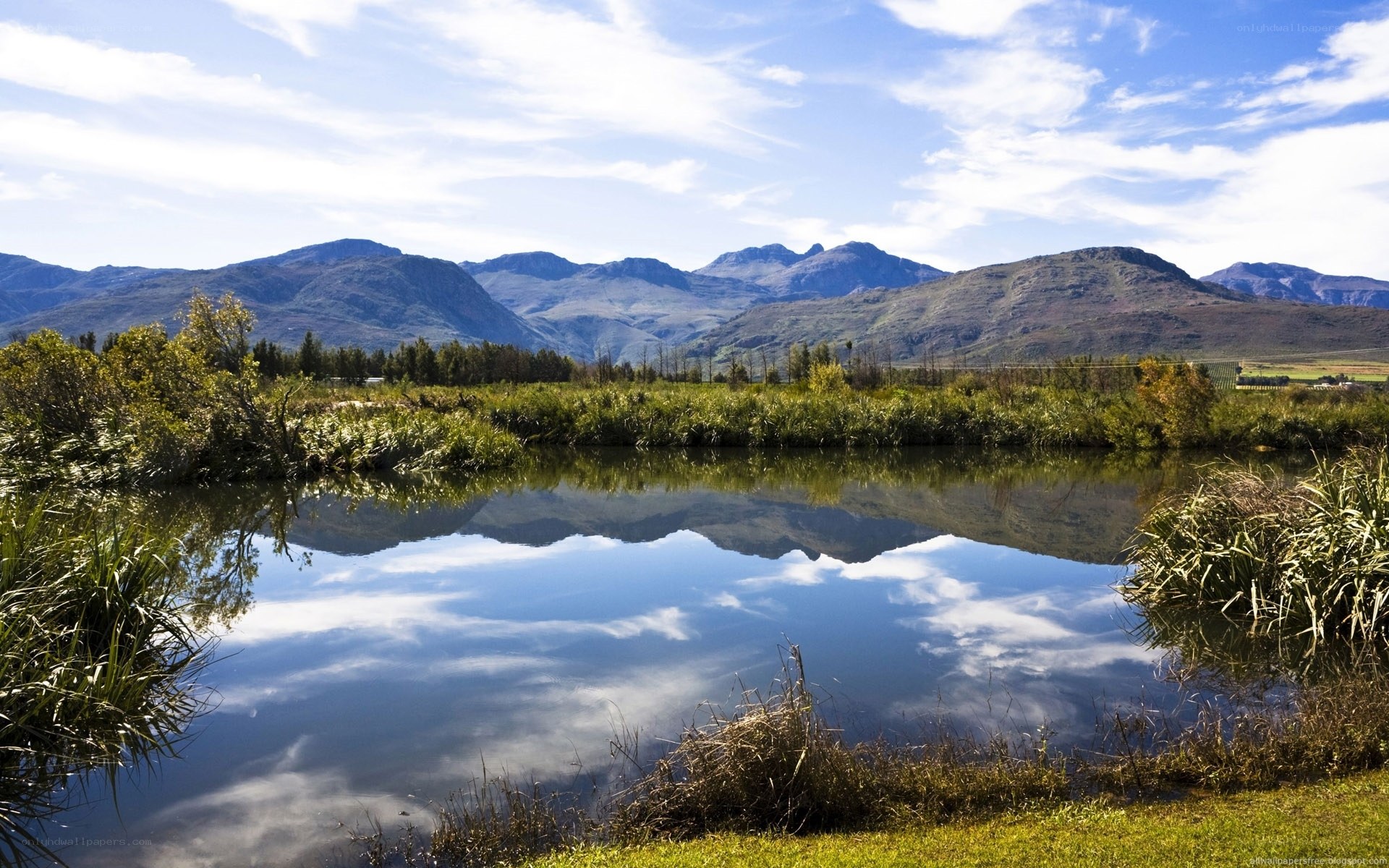 Mountain lake reflection landscape