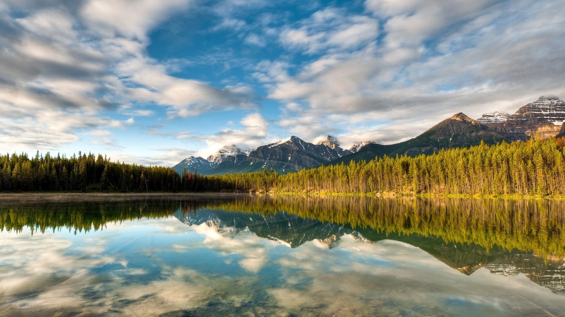Mountain lake reflection landscape