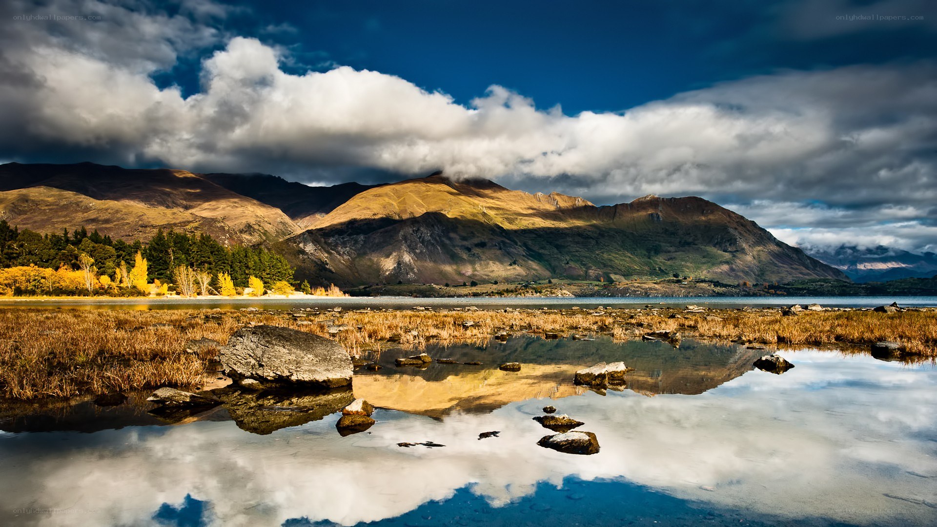 Mountain lake reflection landscape