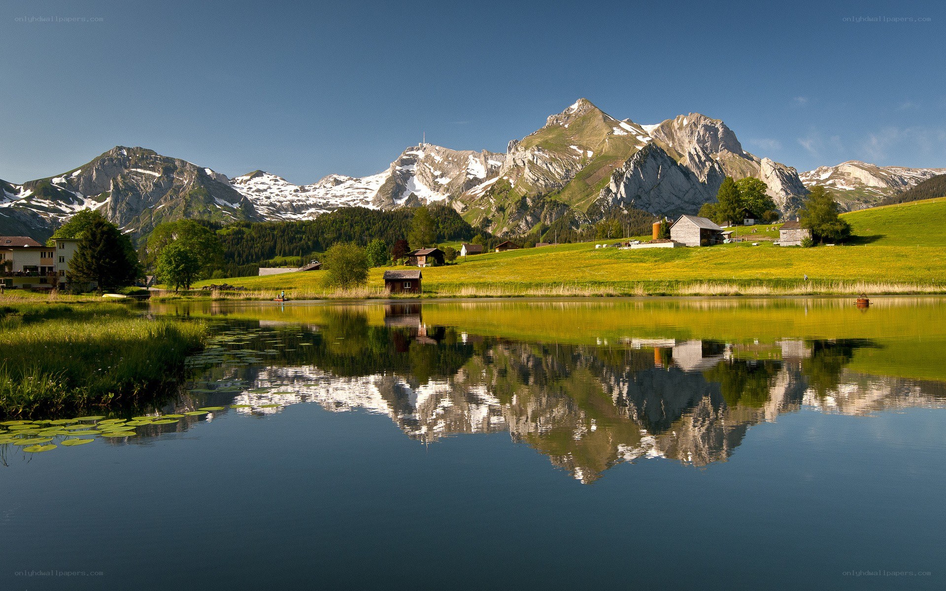 Mountain lake reflection landscape