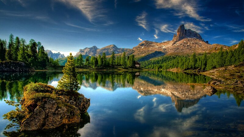 Mountain lake reflection landscape