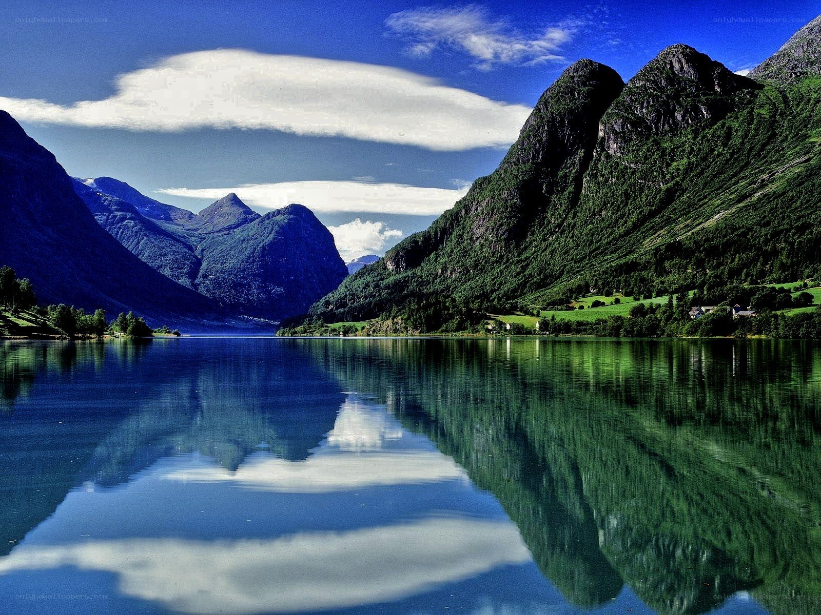 Mountain lake reflection landscape