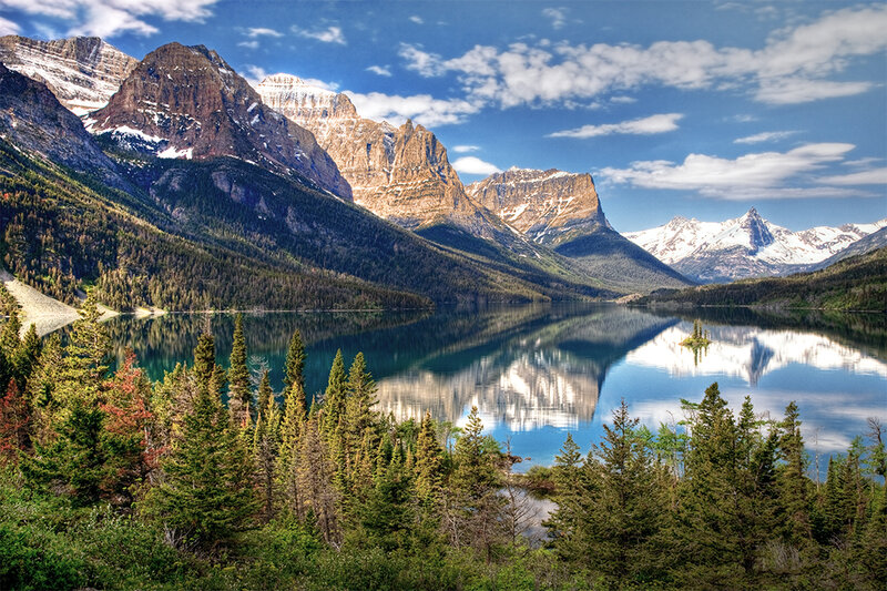 Mountain lake reflection landscape