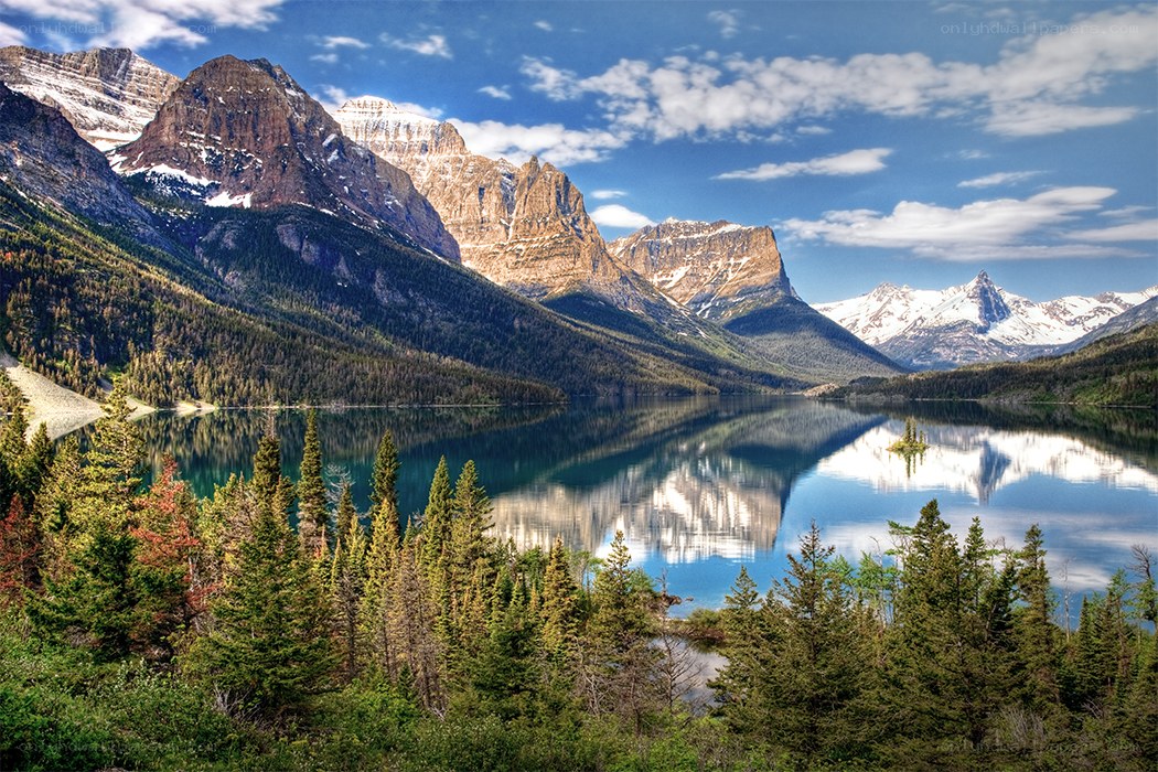 Mountain lake reflection landscape