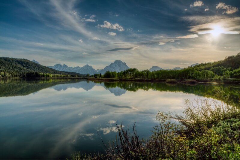 Mountain Lake Reflection — Morning, White