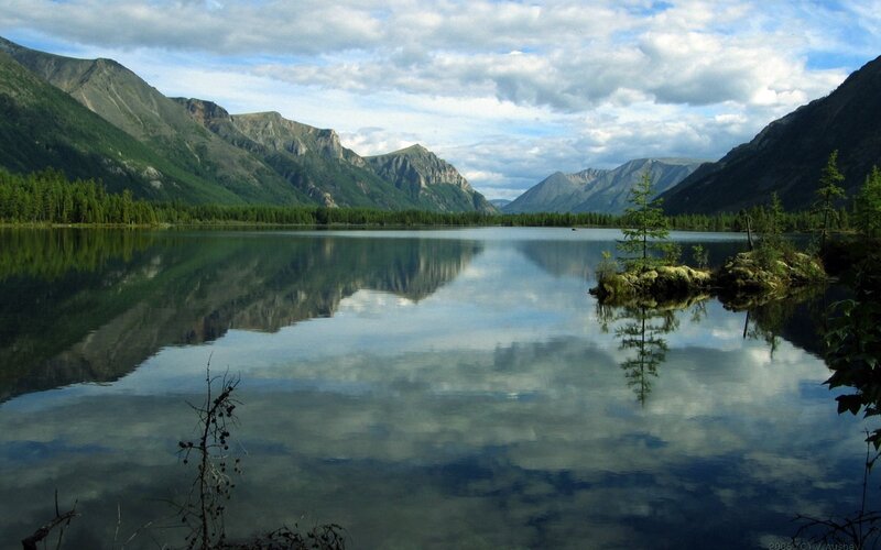 Mountain Lake Reflection — Mountains, Gray