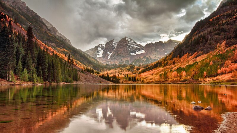 Mountain Lake Reflection — Orange, Autumn