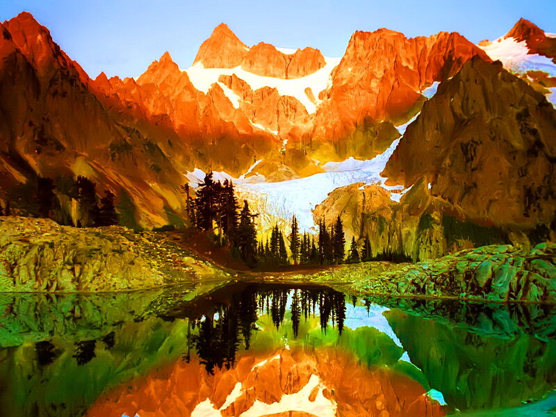 Mountain Lake Reflection — Orange, Dramatic