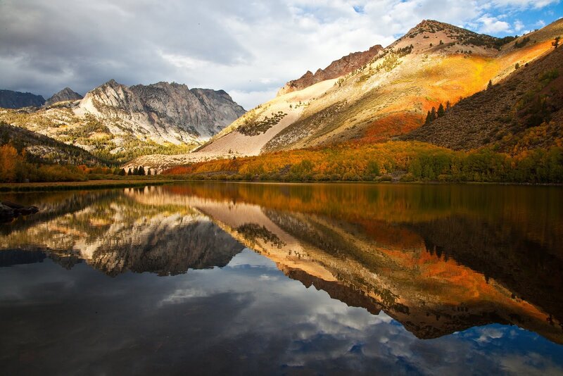 Mountain Lake Reflection — Orange, Serene, Autumn
