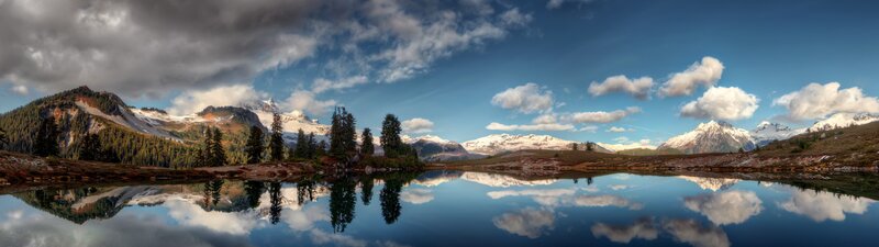 Mountain lake reflection panorama
