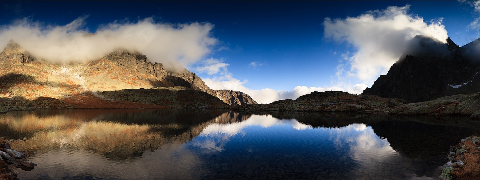 Mountain lake reflection panorama
