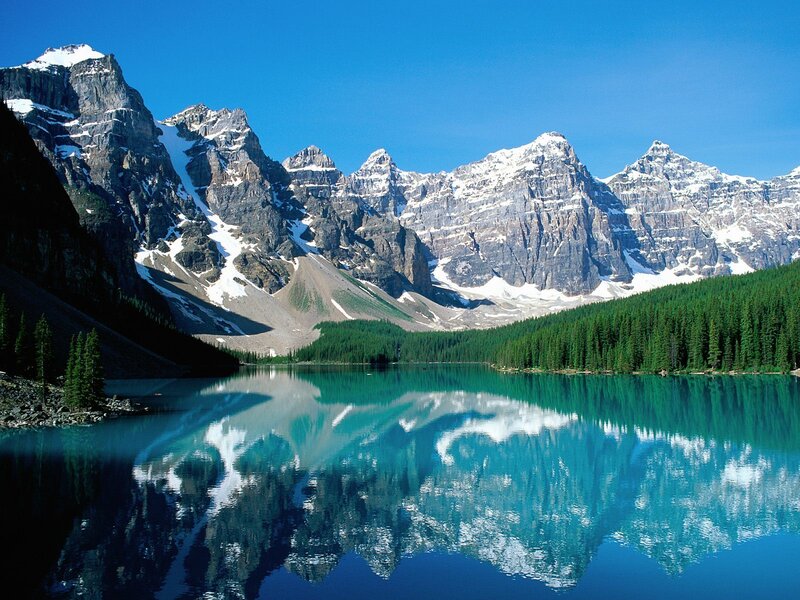 Mountain Lake Reflection — Photograph, Snow-capped Mountains