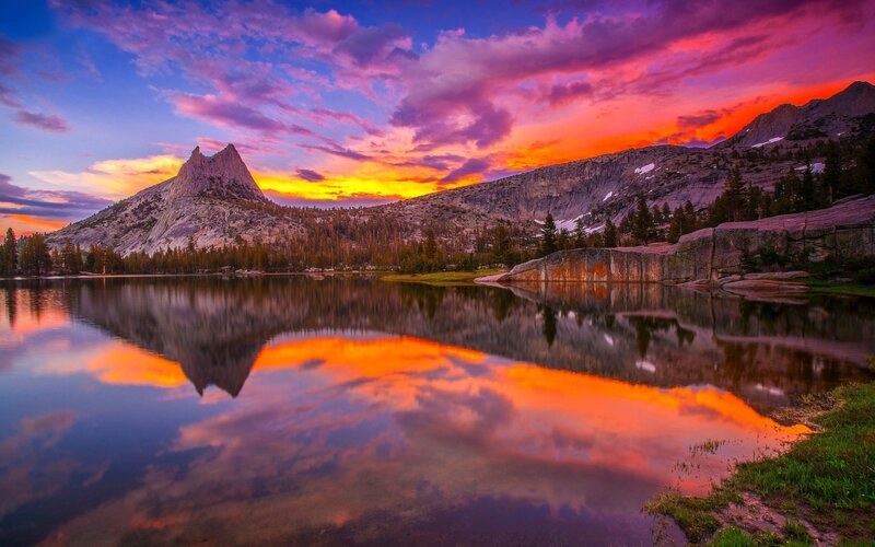 Mountain Lake Reflection — Purple, Dramatic, Sunset, Photograph