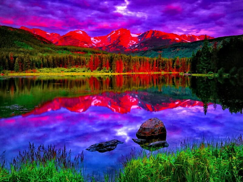 Mountain Lake Reflection — Purple, Dramatic, Sunset