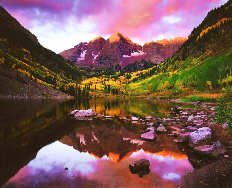Mountain Lake Reflection — Purple, Dramatic