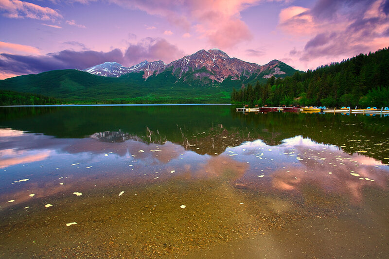 Mountain Lake Reflection — Purple, Serene