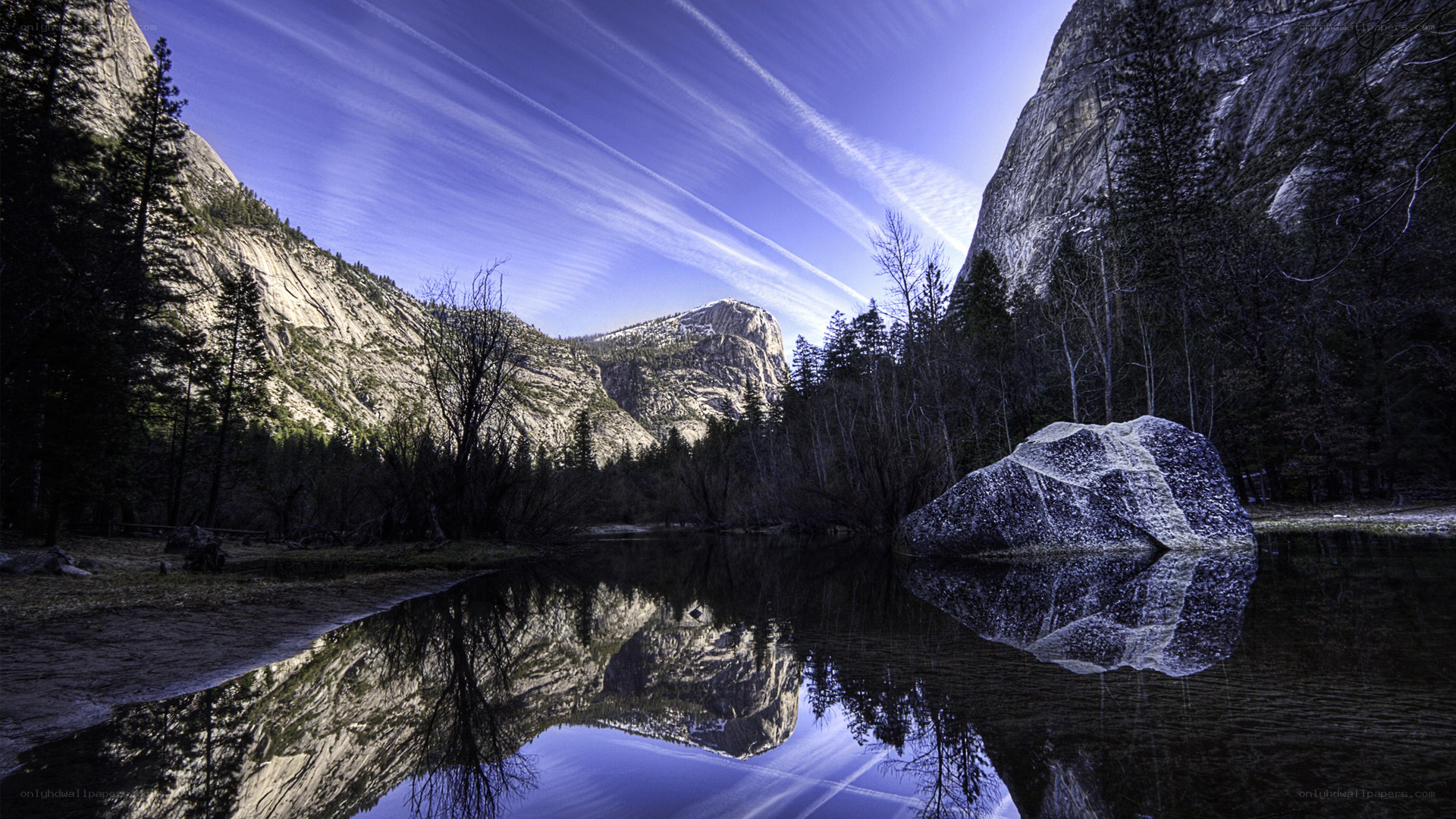 Mountain lake reflection scene