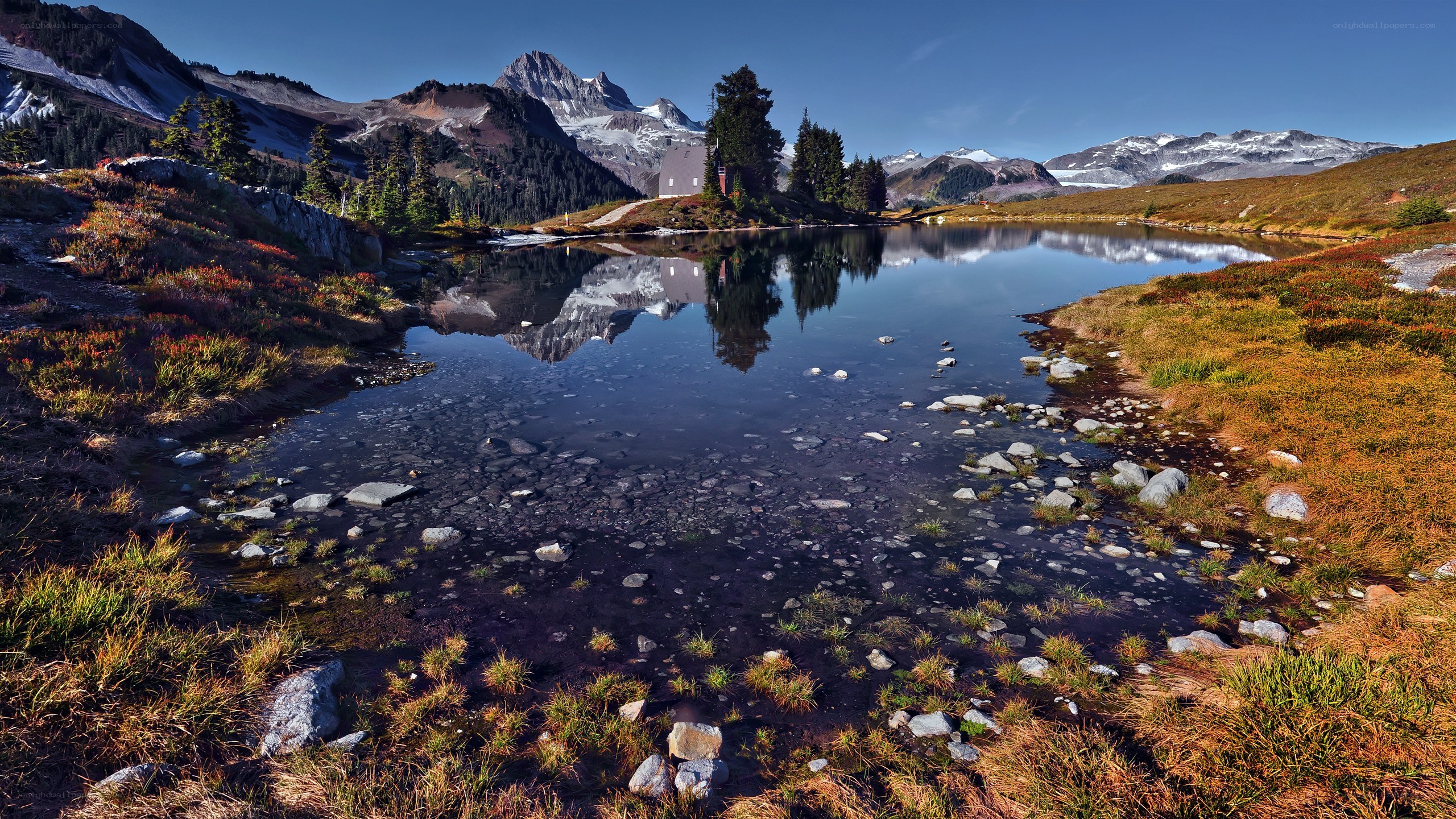Mountain lake reflection scene