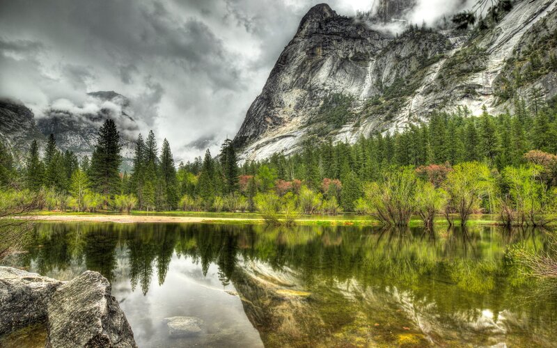 Mountain lake reflection scene