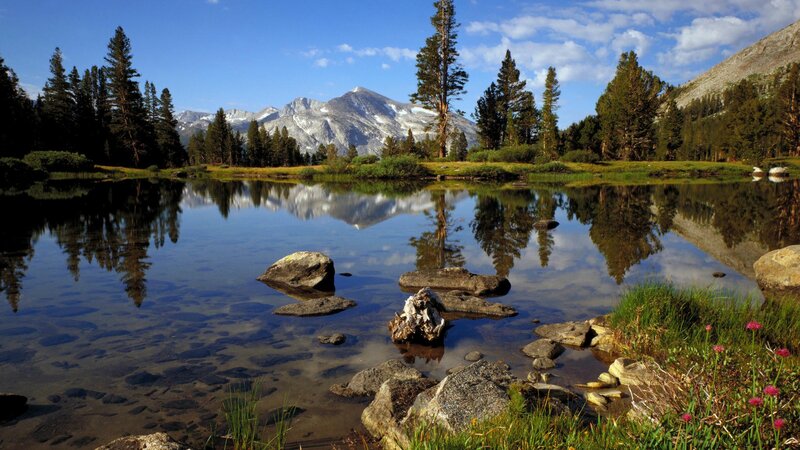 Mountain lake reflection scene