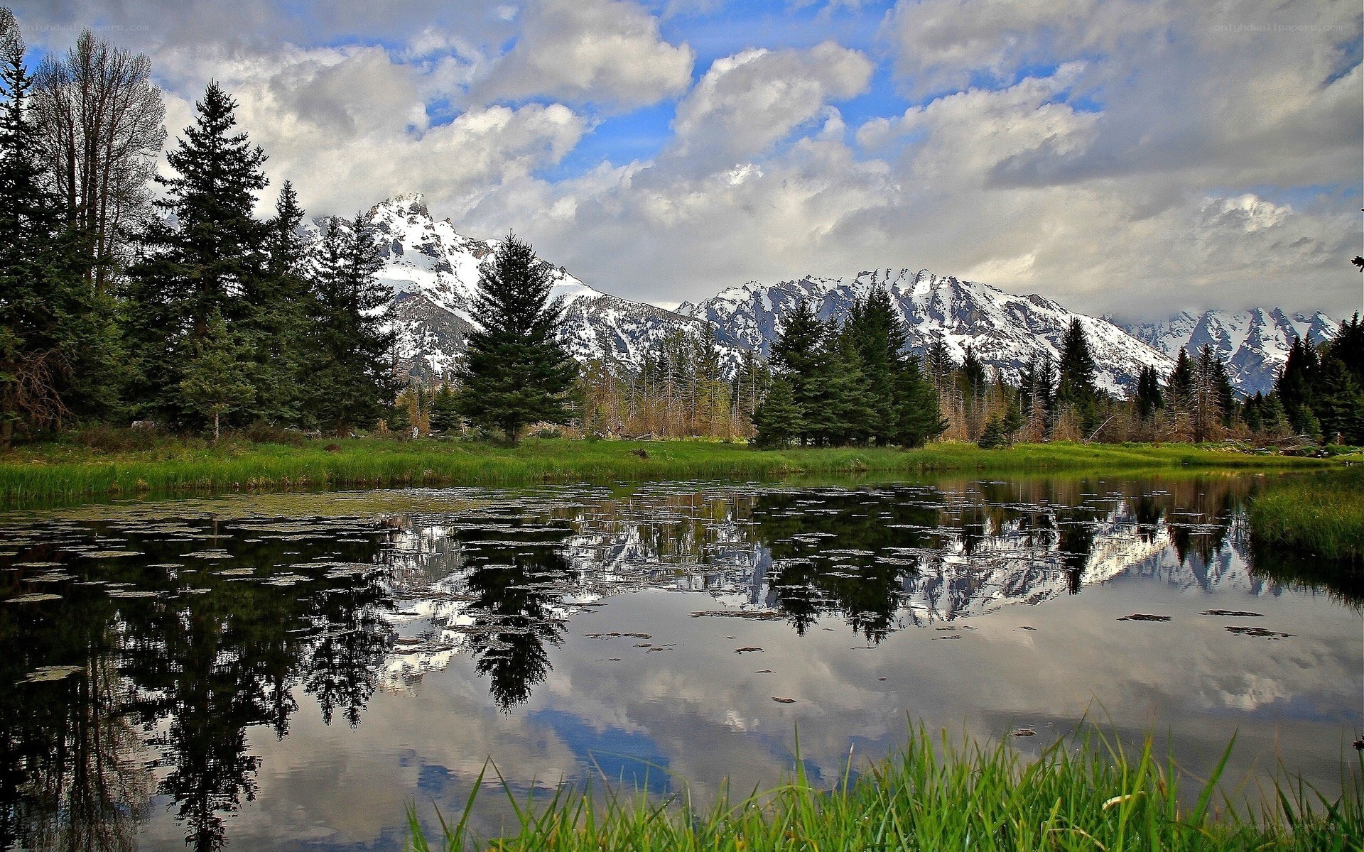 Mountain lake reflection scene