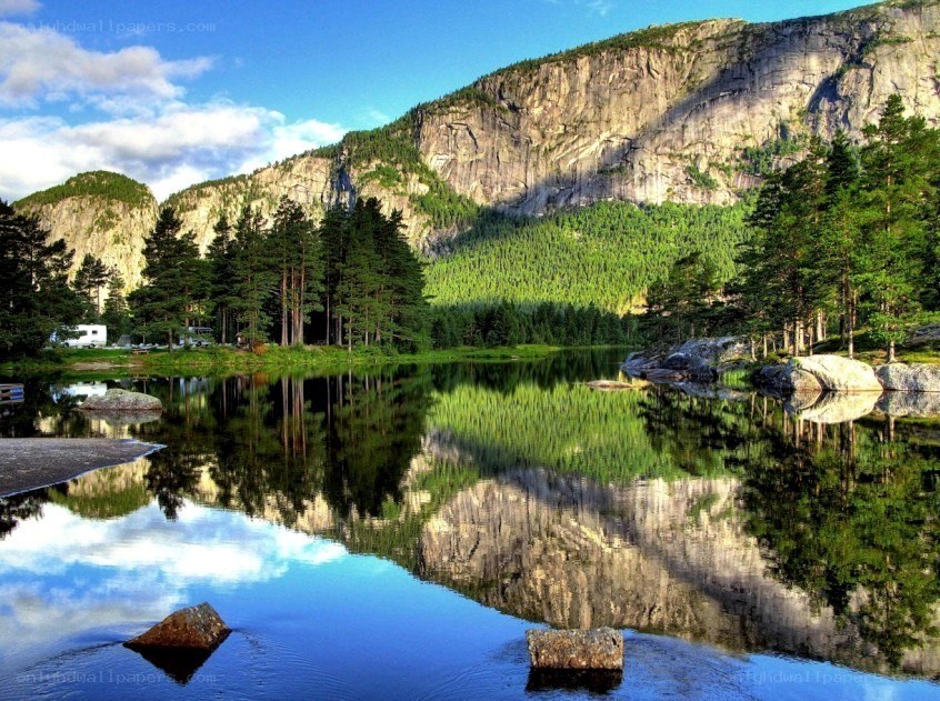Mountain lake reflection scene