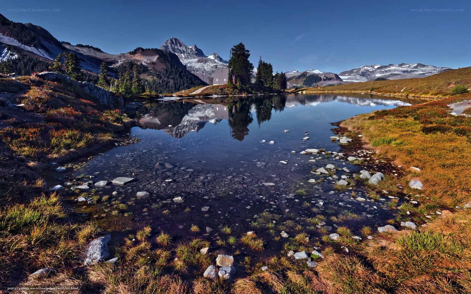 Mountain lake reflection scene