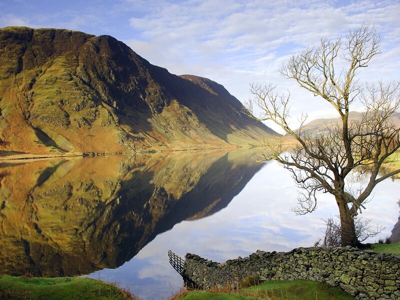 Mountain lake reflection scene