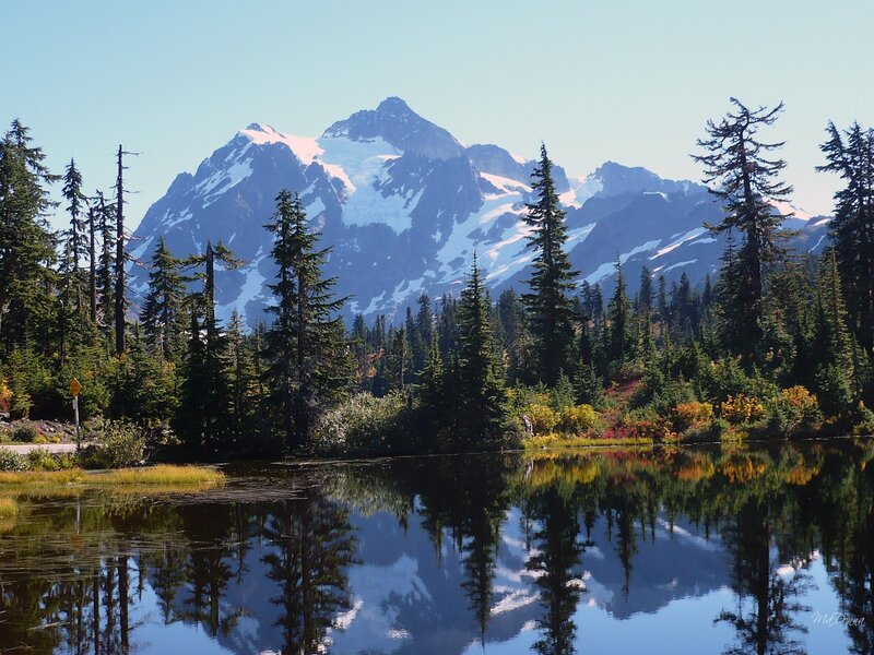 Mountain lake reflection scene