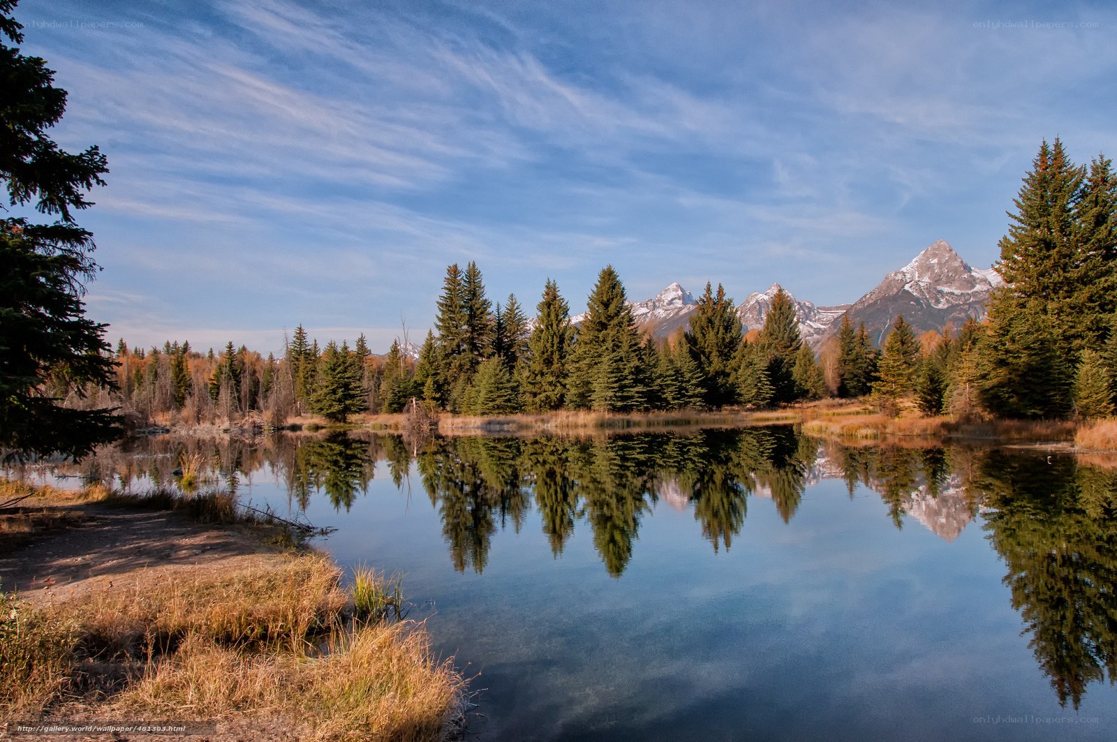 Mountain lake reflection scene