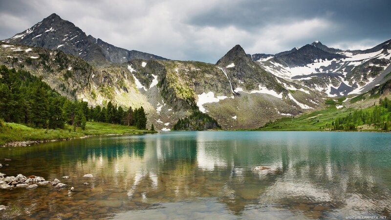 Mountain Lake Reflection — Serene, Snow