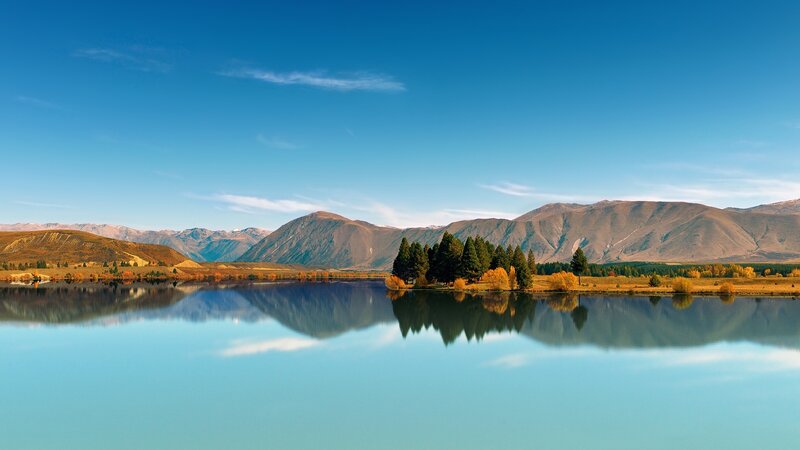 Mountain Lake Reflection — Trees, Green