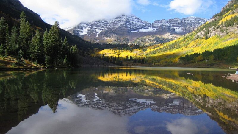 Mountain Lake Reflection — Yellow, Serene, Autumn