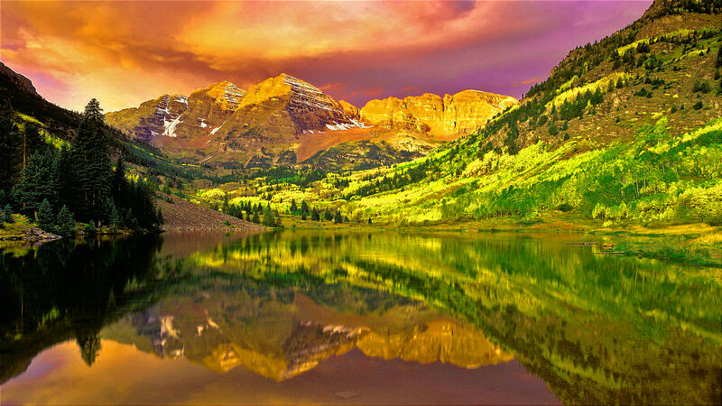 Mountain Lake Reflection — Yellow