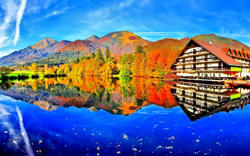 Mountain Lake Resort — Blue, Serene, Autumn