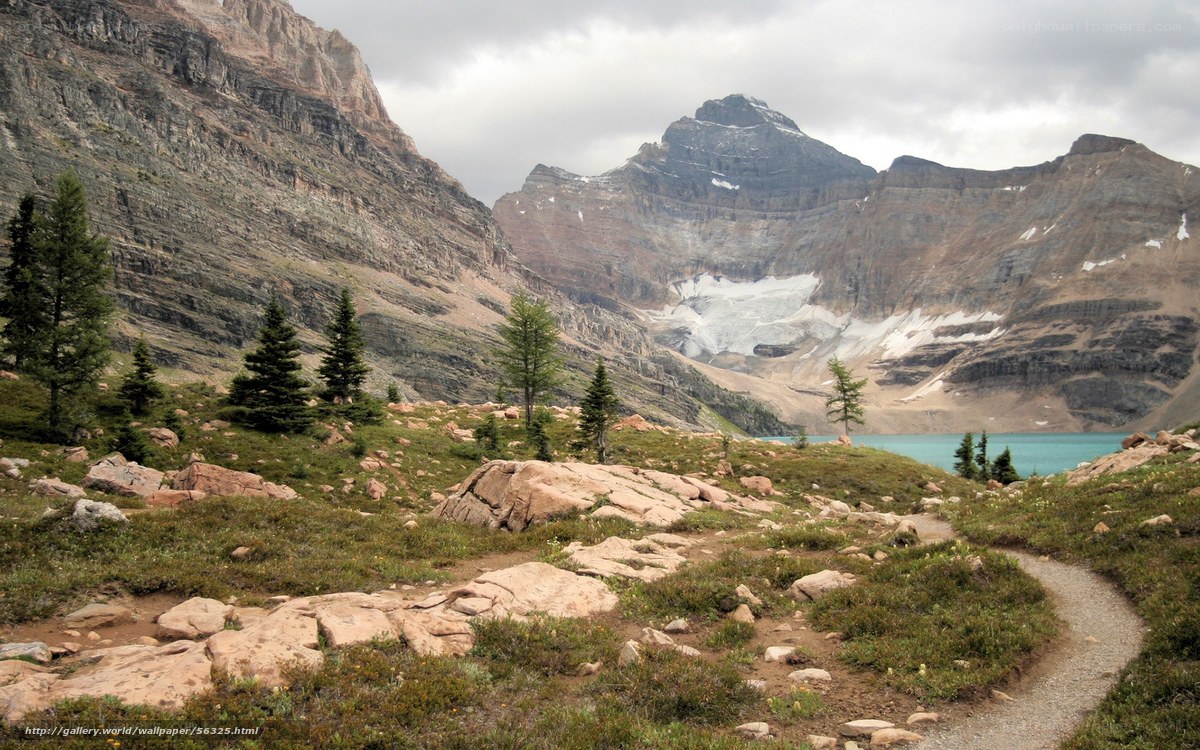 Mountain lake trail path