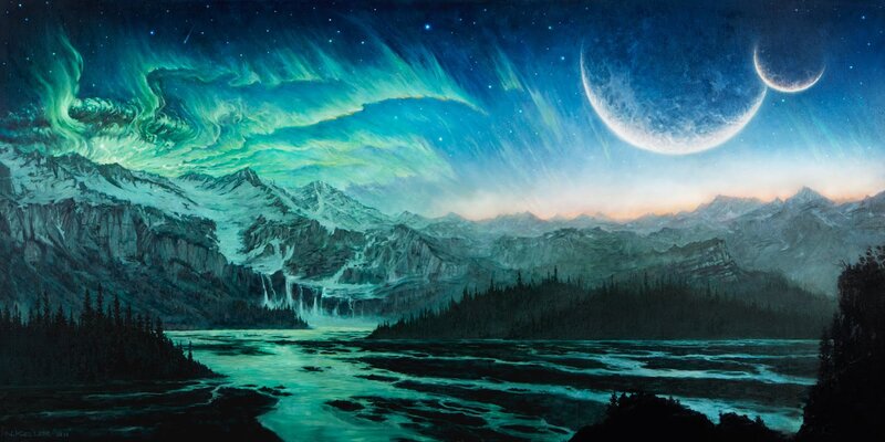 Mountain Lake under Aurora