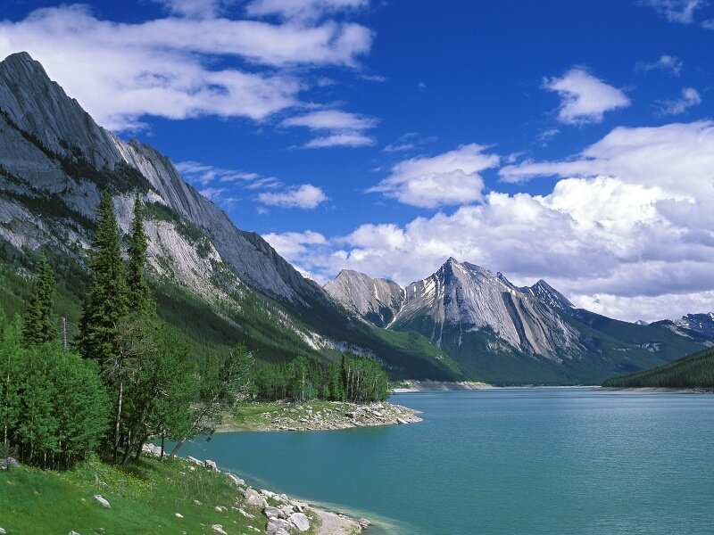 Mountain lake under blue sky