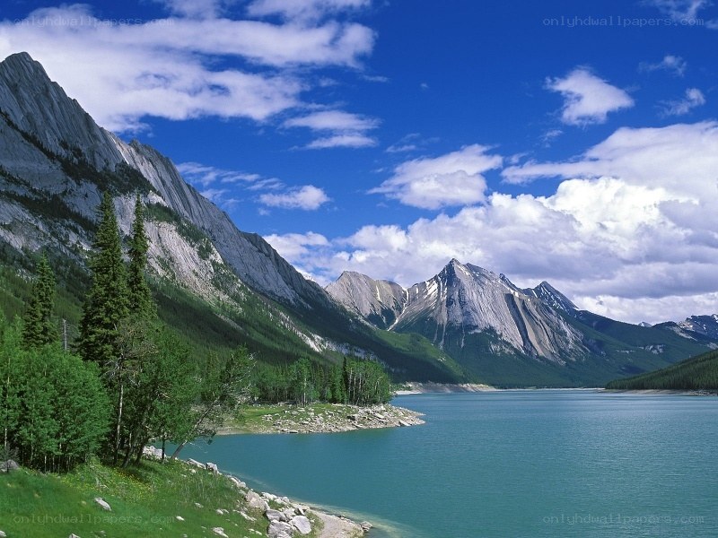 Mountain lake under blue sky
