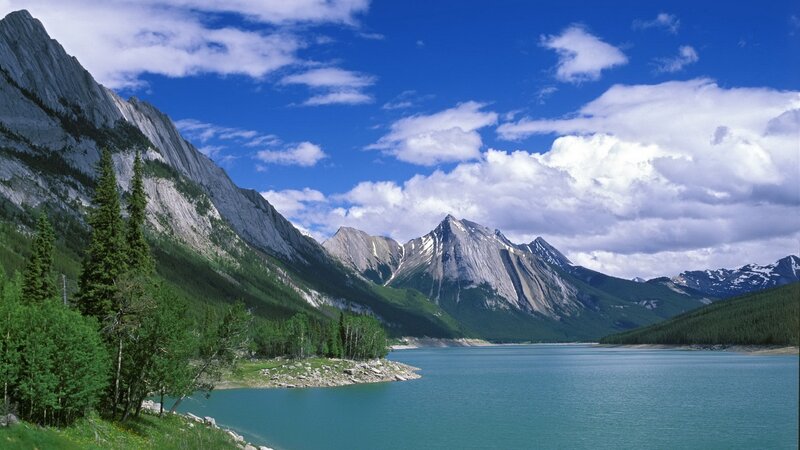 Mountain lake under blue sky
