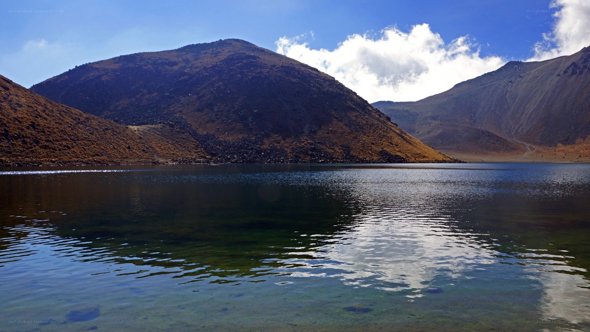 Mountain lake under blue sky