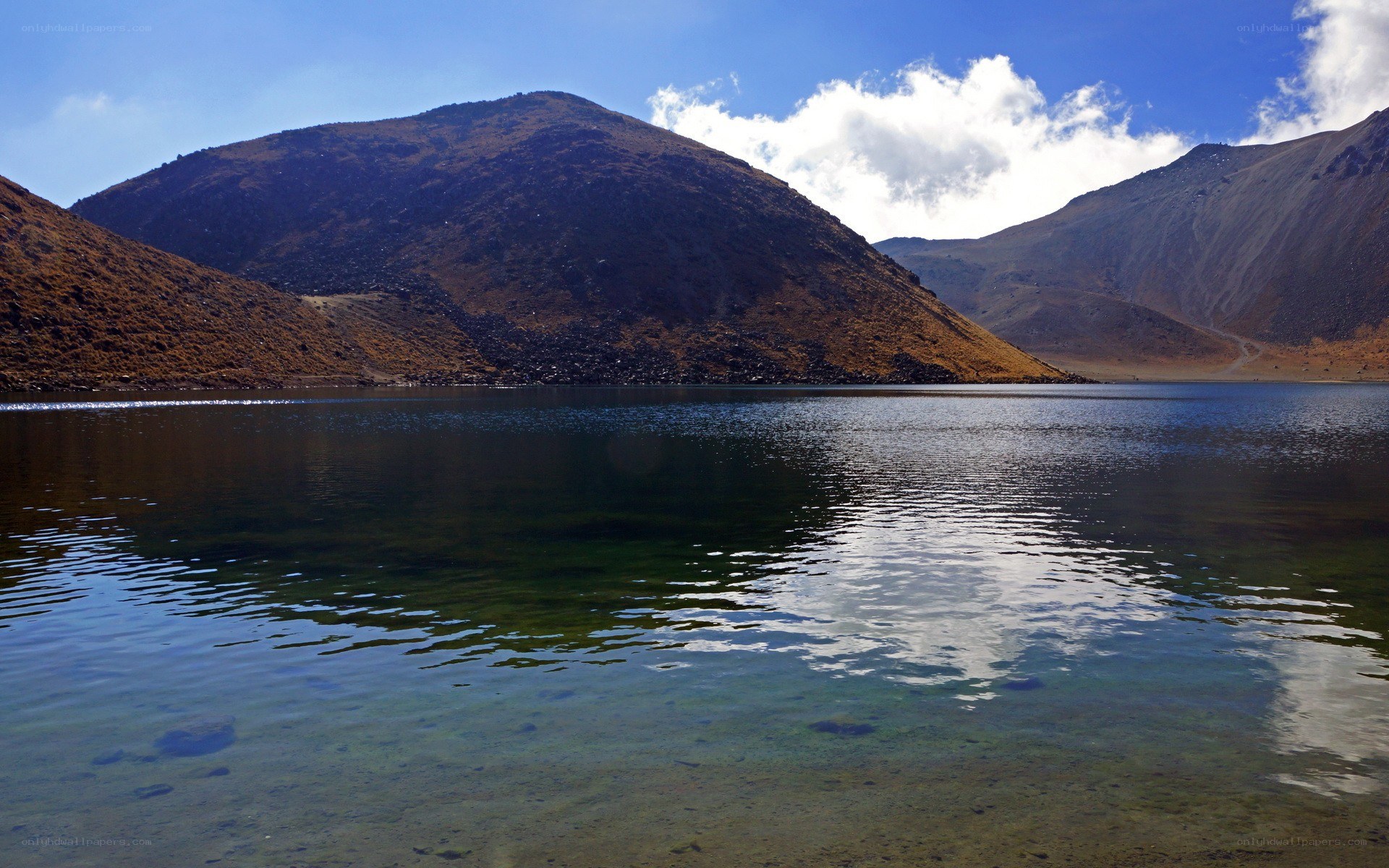 Mountain lake under blue sky