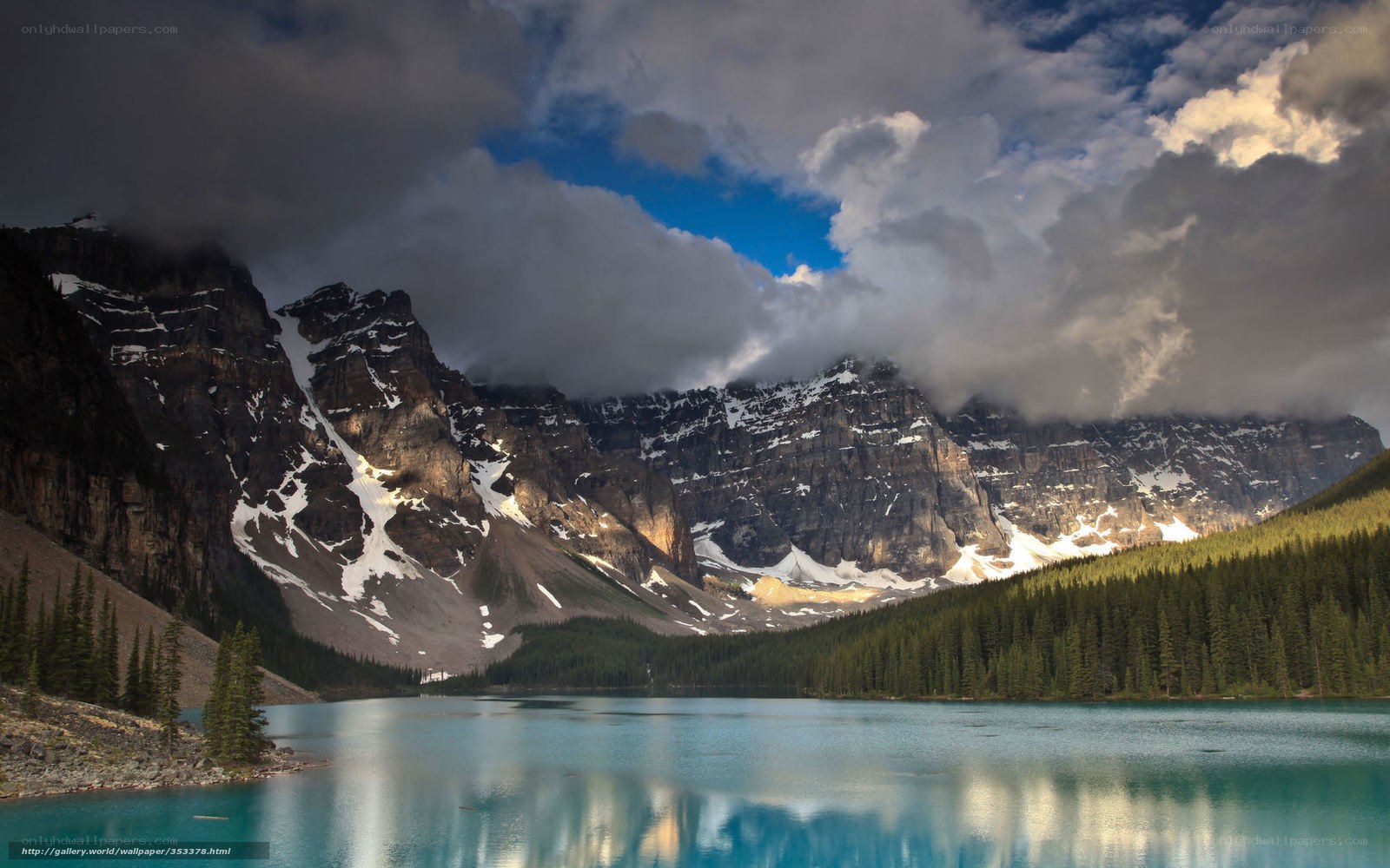 Mountain lake under cloudy sky