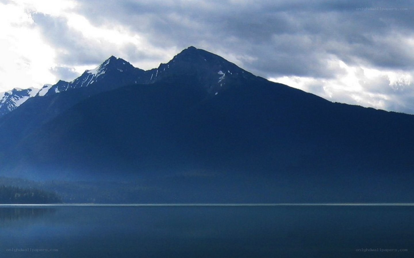 Mountain lake under cloudy sky