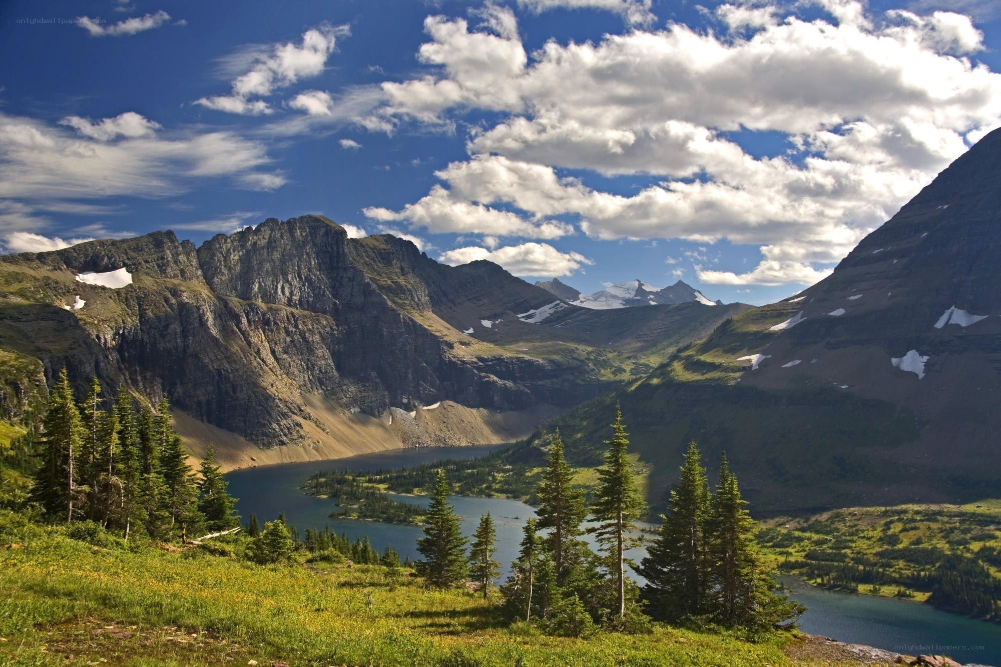 Mountain lake under cloudy sky