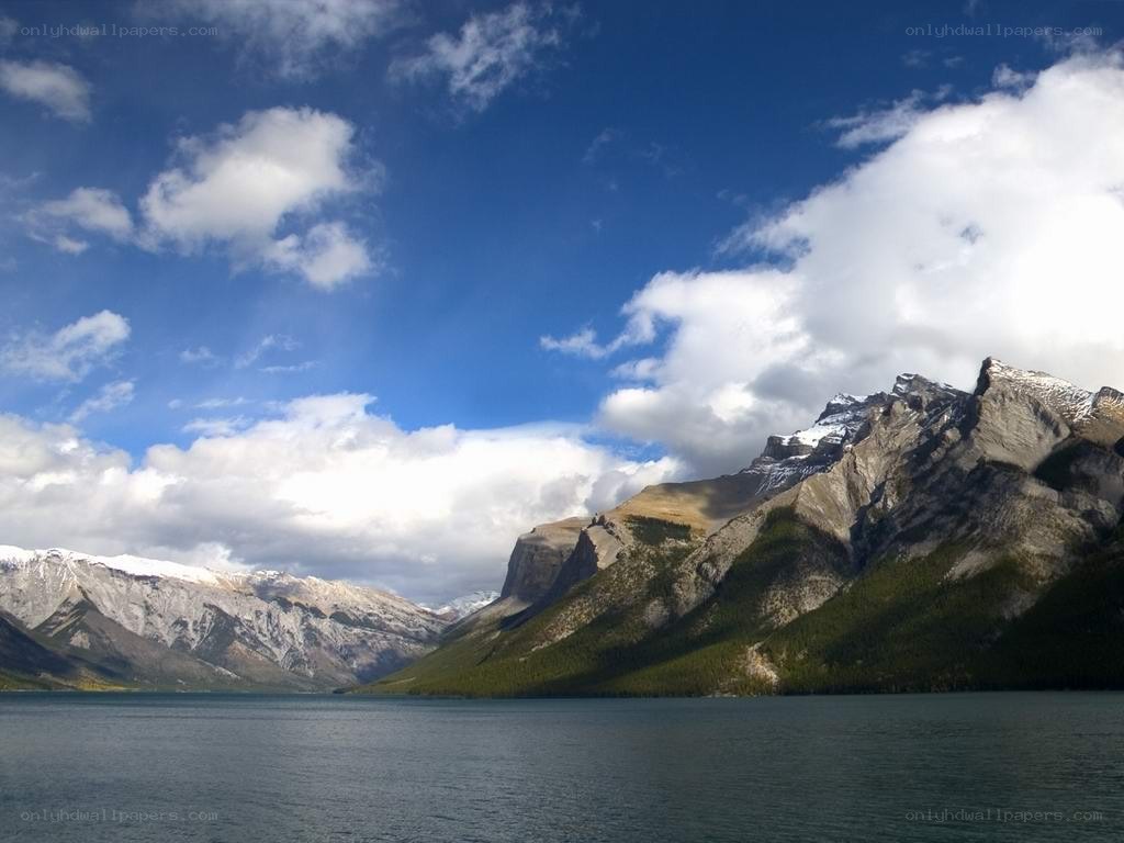 Mountain lake under cloudy sky